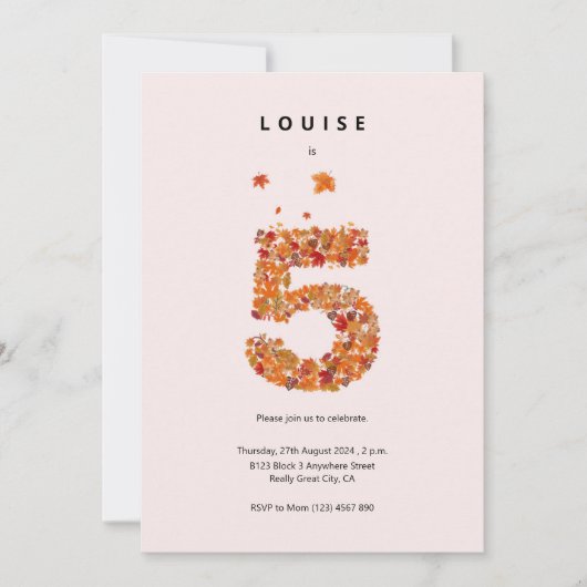 秋の秋フローラガーデン5th誕生日エステティック 招待状 (正面)