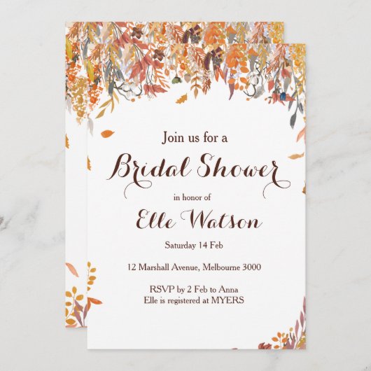 秋の秋フローラシックなブライダルシャワー招待 招待状 (正面/裏面)