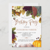 秋の秋フローラタイポグラフィ大人の誕生日パーティー 招待状 (正面)