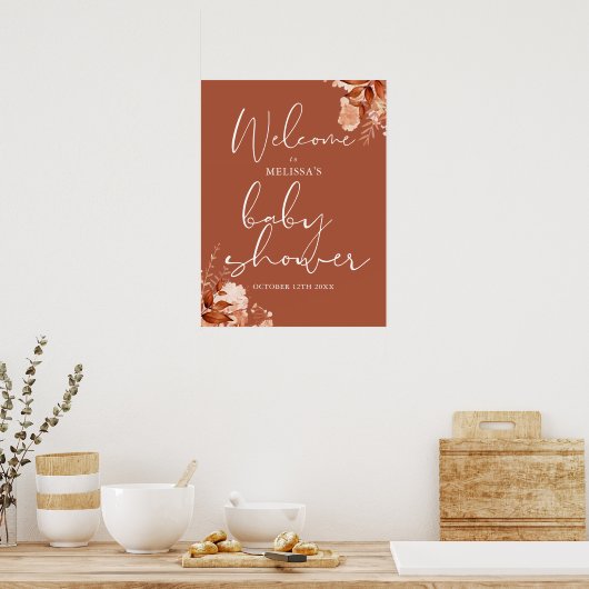 秋の秋フローラベビーシャワーウェルカムサイン ポスター (キッチン)