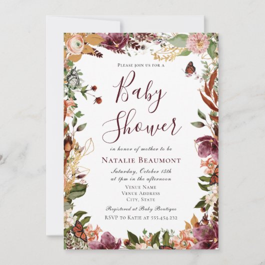 秋の秋フローラベビーシャワー 招待状 (正面)