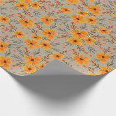 秋の秋フローラルパターンセージグリーン ラッピングペーパー (角)