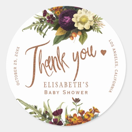 秋の秋フローラ銅の赤ちゃん感謝していシャワーあなた ラウンドシール (正面)