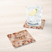 秋の秋ブラウン葉ズハッピーサンクスギビング スクエアペーパーコースター (インサイチュ)