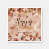 秋の秋ブラウン葉ズハッピーサンクスギビング スタンダードカクテルナプキン (正面)