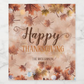 秋の秋ブラウン葉ズハッピーサンクスギビング ワインラベル (シングルラベル)