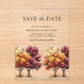 秋の秋ブルゴーニュの木々の結婚式の日付を保存 アクリル招待状 (正面)