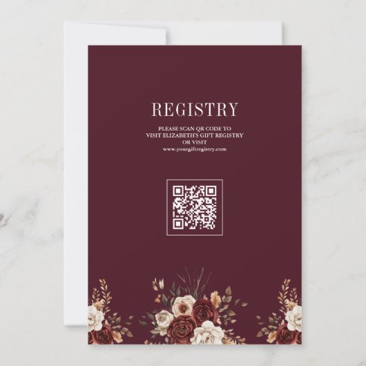 秋の秋ブルゴーニュの木QRコードベビーシャワー 招待状 (裏面)