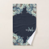 秋の秋ブルーウォーターカラーパンプキン素朴ネイビー バスタオルセット (ハンドタオル)