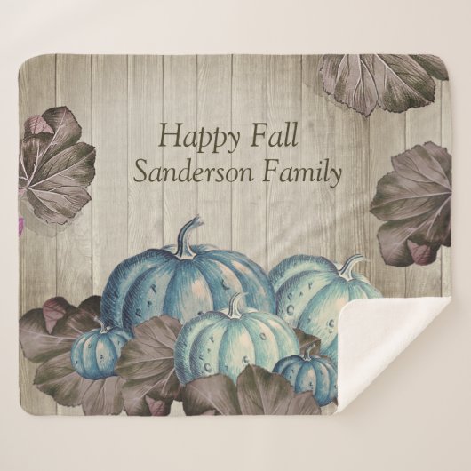 秋の秋ブルーパンプキンカウ素朴ィーグレーウッド シェルパブランケット (正面(横))
