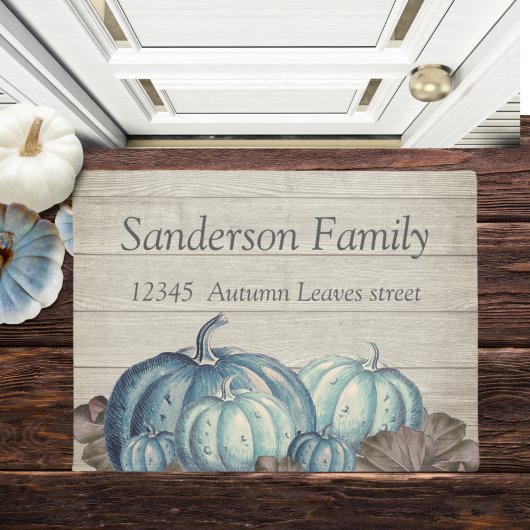 秋の秋ブルーパンプキンカウ素朴ィーグレーウッド ドアマット