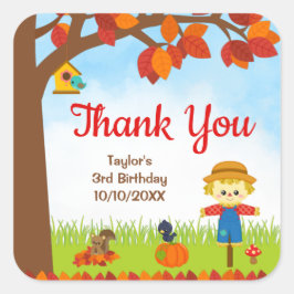 秋の秋ボーイかかし誕生日ありがとう スクエアシール