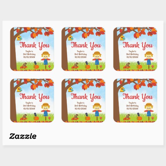 秋の秋ボーイかかし誕生日ありがとう スクエアシール (シート)