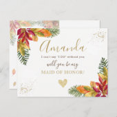 秋の秋メイド・オブ・オーナー（花嫁付き添い人）またはBRIDESMAID提案 インビテーションポストカード (正面/裏面)