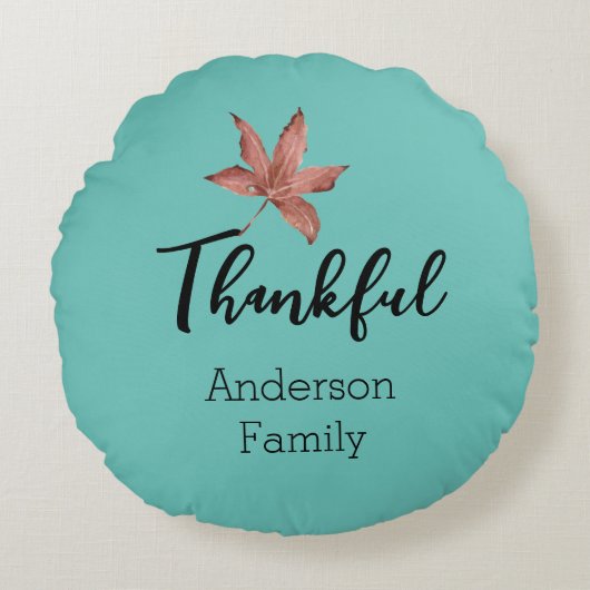 秋の秋メープルリーフブルーサンクフルファミリー ラウンドクッション (正面)
