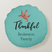 秋の秋メープルリーフブルーサンクフルファミリー ラウンドクッション (裏面)