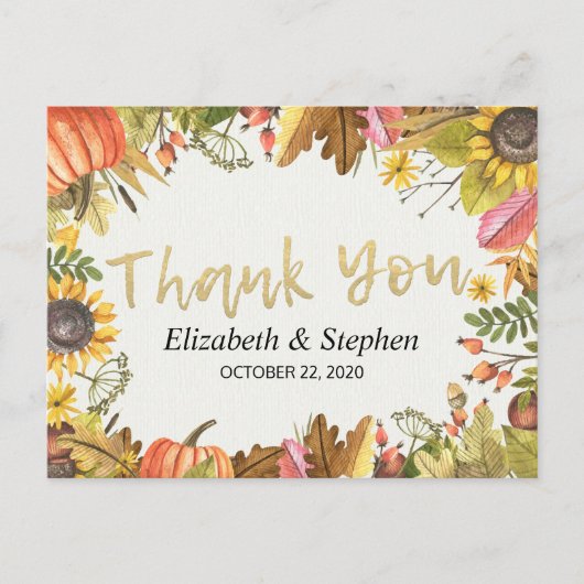秋の秋メープル葉スパンプキ結婚ンサンキュー ポストカード (正面)