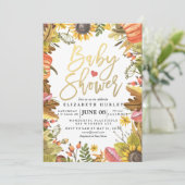 秋の秋メープル葉パンプキンベビーシャワーカード 招待状 (スタンド正面)