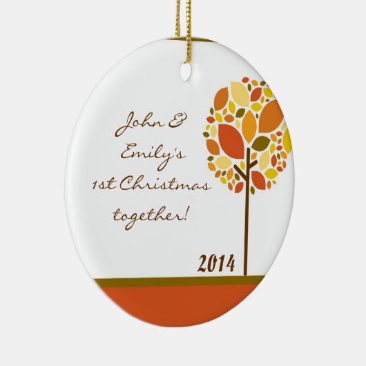 秋の秋モダンツリーパーソナライズされた名オーナメント セラミックオーナメント (右)