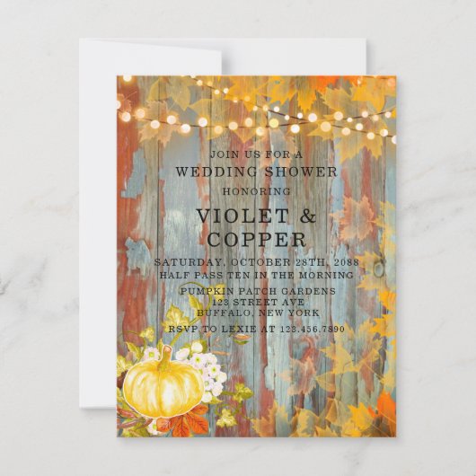 秋の秋ライツラストウッドウェディングシャワー 招待状 (正面)