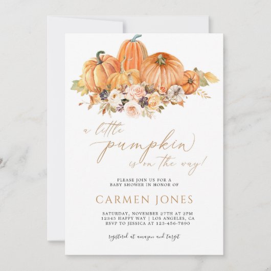 秋の秋リトルカボキンベビーシャワー招待状 招待状 (正面)