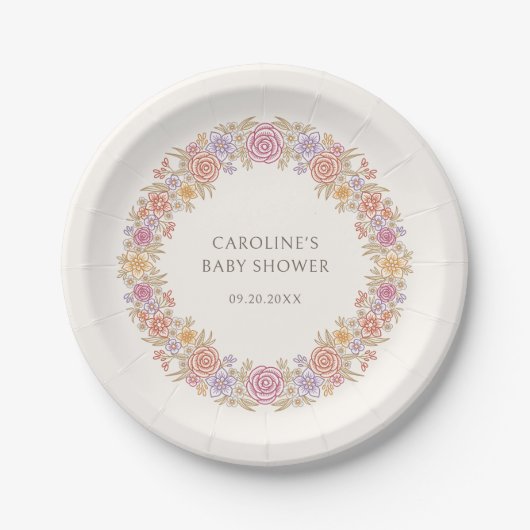 秋の秋ワイルドフラワーズフローラベビーシャワー ペーパープレート (正面)