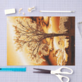 秋の秋収穫の木の金ゴールド茶色 薄葉紙 (クラフト)