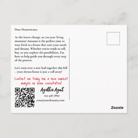 秋の秋実在エステートニュークライアントマーケティング ポストカード (裏面)
