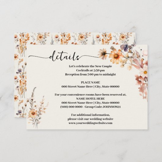 秋の秋山花結婚の詳細囲い エンクロージャーカード (正面/裏面)