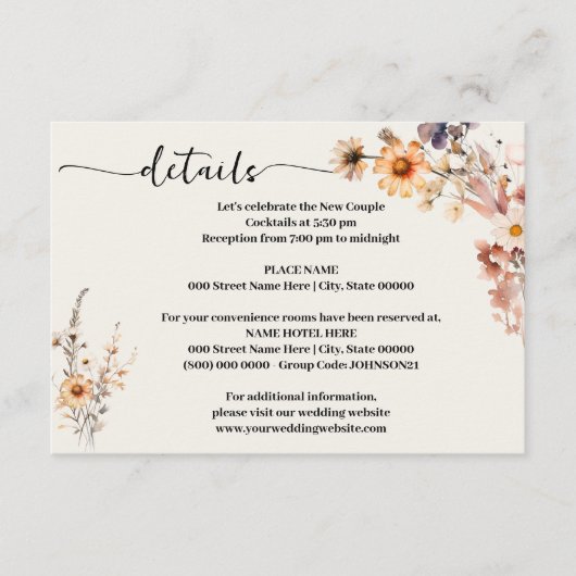 秋の秋山花結婚の詳細囲い エンクロージャーカード (正面)