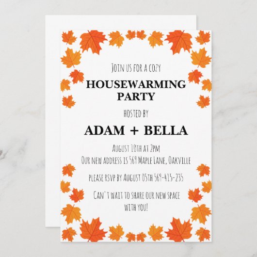 秋の秋引っ越し祝いパーティー招待状 招待状 (正面/裏面)