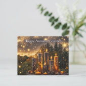 秋の秋彼岸の神秘的なキャンドル シーズンポストカード (スタンド正面)