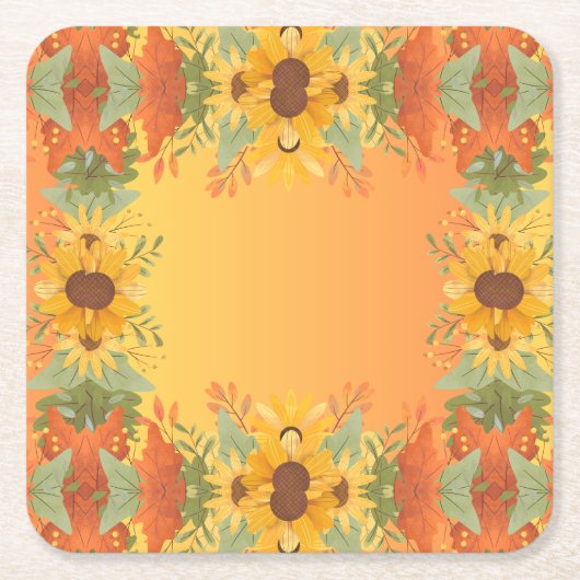 秋の秋感謝祭ハーベストフローラ花 スクエアペーパーコースター (正面)