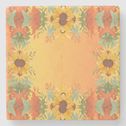 秋の秋感謝祭ハーベストフローラ花 ストーンコースター (正面)