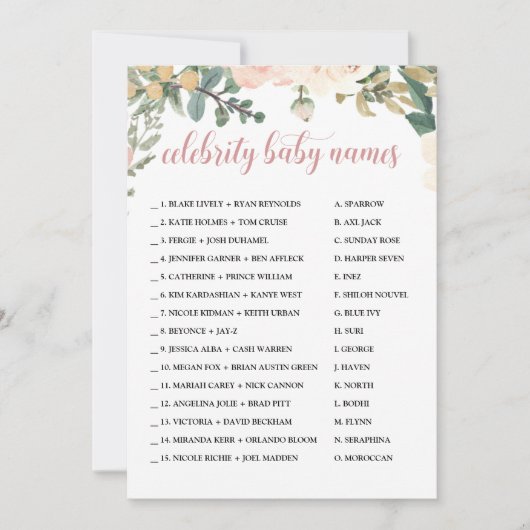 秋の秋有名人ベビー名赤ちゃんシャワーゲーム 招待状 (正面)