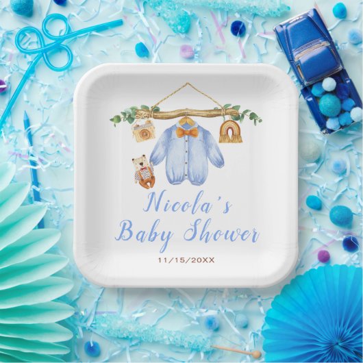 秋の秋服ラインボーイベビーシャワー ペーパープレート (パーティー)