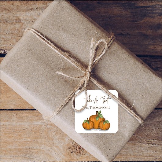 秋の秋水彩かぼちゃのハーベストトリート スクエアシール