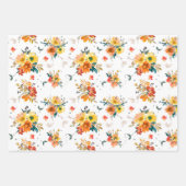 秋の秋水彩の花プレッズ&ストライプ ラッピングペーパーシート (正面)