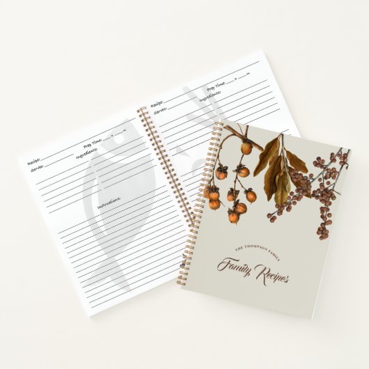 秋の秋水彩紅葉サンクスギビングレシピ ノートブック (内部)