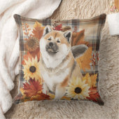 秋の秋田犬と水彩の花 クッション (ブランケット)