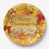 秋の秋紅葉リースハッピーサンクスギビング ペーパープレート (正面)