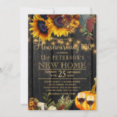 秋の秋素朴なヒマワリの木引っ越し祝いパーティーbbq 招待状 (正面)
