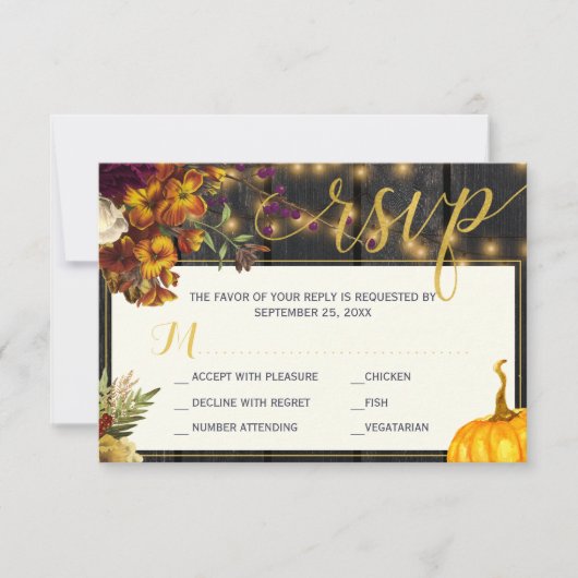 秋の秋素朴な収穫バームウッドウェディングRSVP 出欠カード (正面)
