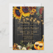 秋の秋素朴な木ひまわり誕生日パーティー 招待状 (正面)