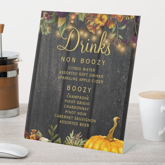 秋の秋素朴な木結婚のデザートの看板 台座サイン (インサイチュ)