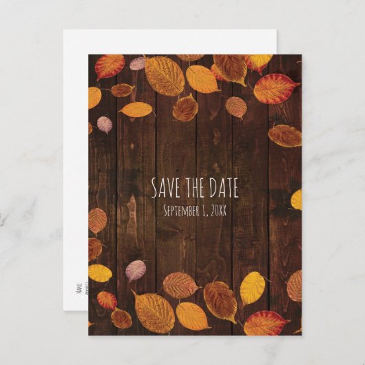 秋の秋素朴ゴールデ葉ンドの日付を保存 案内ポストカード (正面/裏面)