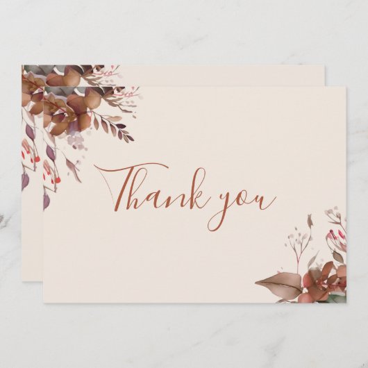 秋の秋素朴フローラエレガントスクリプト サンキューカード (正面/裏面)