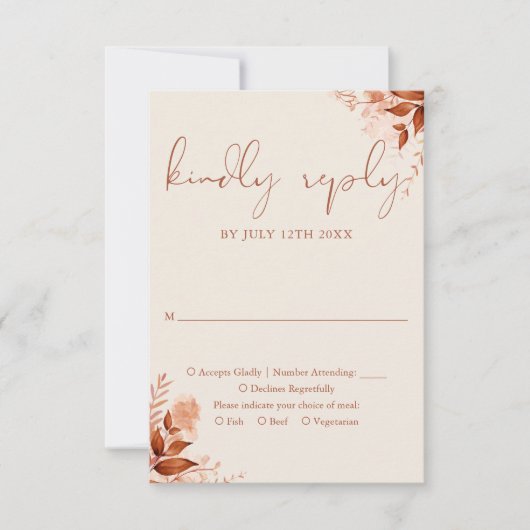 秋の秋素朴フローラテラコッタ結婚ズ 出欠カード (正面)