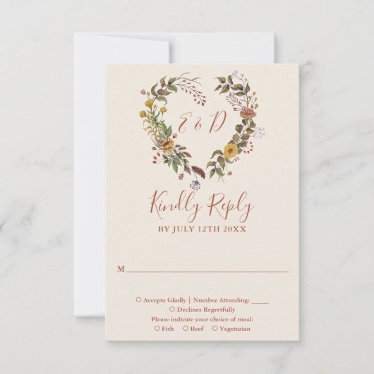 秋の秋素朴フローラテラコッタ結婚ズ 出欠カード (正面)