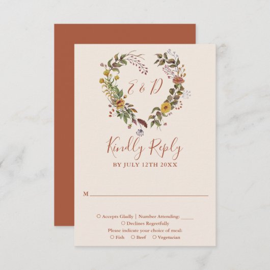 秋の秋素朴フローラテラコッタ結婚ズ 出欠カード (正面/裏面)